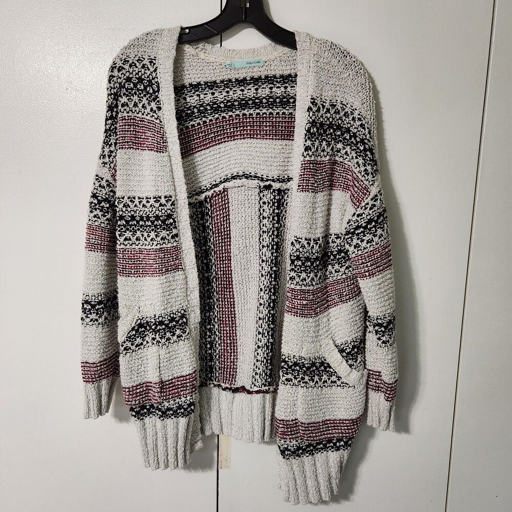 Maurices Cardigan Sweater Womens Medium Multicolored Striped Pocket Long Sleeve